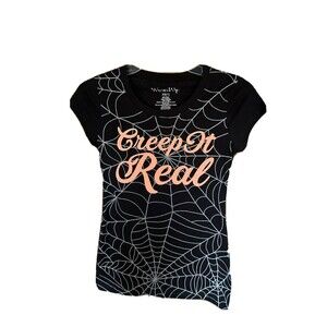 xs wond up kids spider graphich t-shirt creep it real cotton/polyester